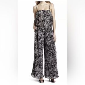 BCBGENERATION Overlay Black White Jumpsuit SGM9B841 Chiffon Size Small Wide Leg